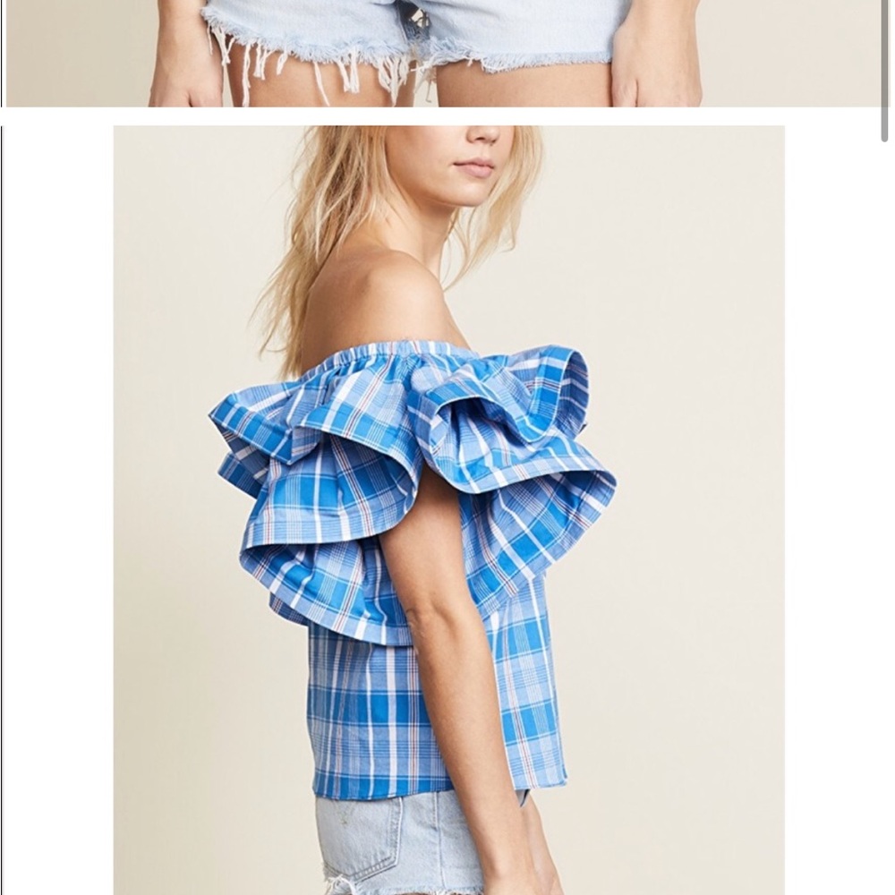 Blue Plaid Off-Shoulder Top